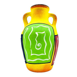 Art. F. Diaz Vase Post Modern 90s Hand Painted Yellow Matte Glaze Signed